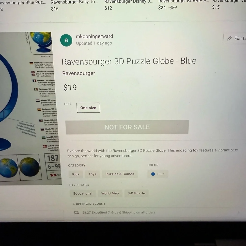 Ravensburger Blue 3D Puzzle Globe